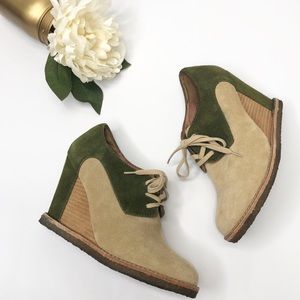 Anthropologie Green and Tan Wedges Pilco Letterpress